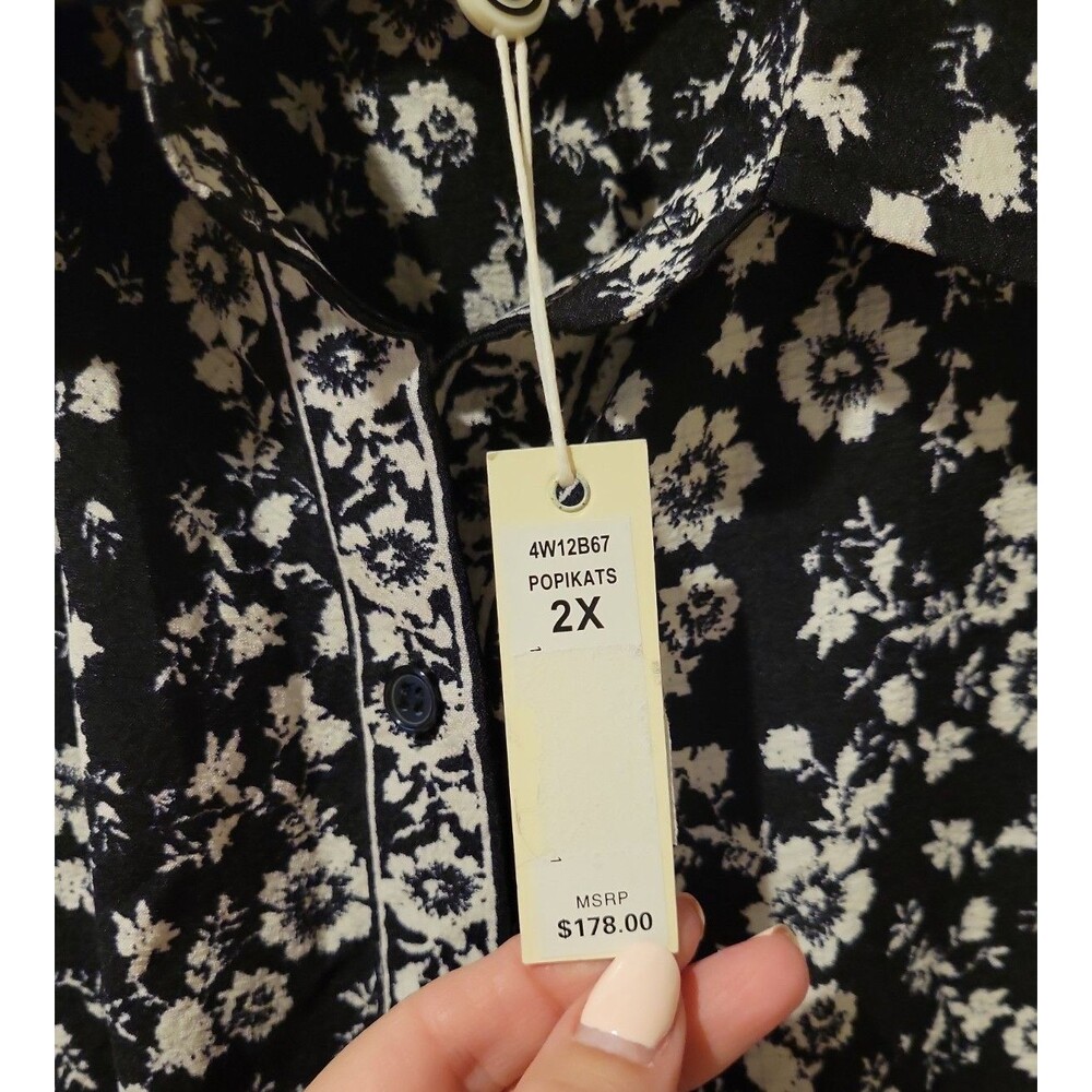 NWT Max Studio Floral Midi Dress Women’s 2X Black Ivory Button Front Boho $178 - Picture 5 of 8